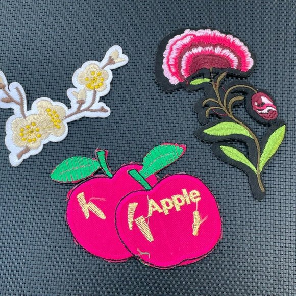 Iron On Patches Lot of 3 Patches Flower and Apple Embroidery Patches for Craft - Picture 4 of 10